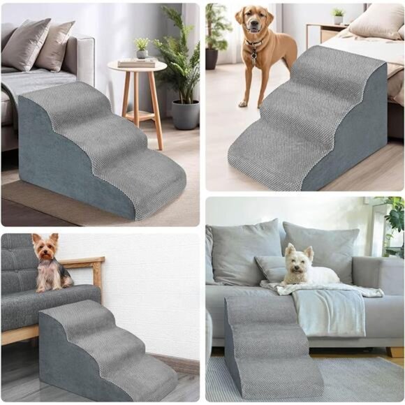 3 Steps High Density Foam Dog Stairs Ramps,Non-Slip Pet Steps for Older Dogs - Picture 6 of 7